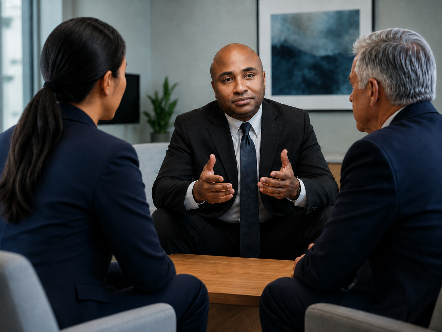 Mediator facilitating a professional dispute resolution session